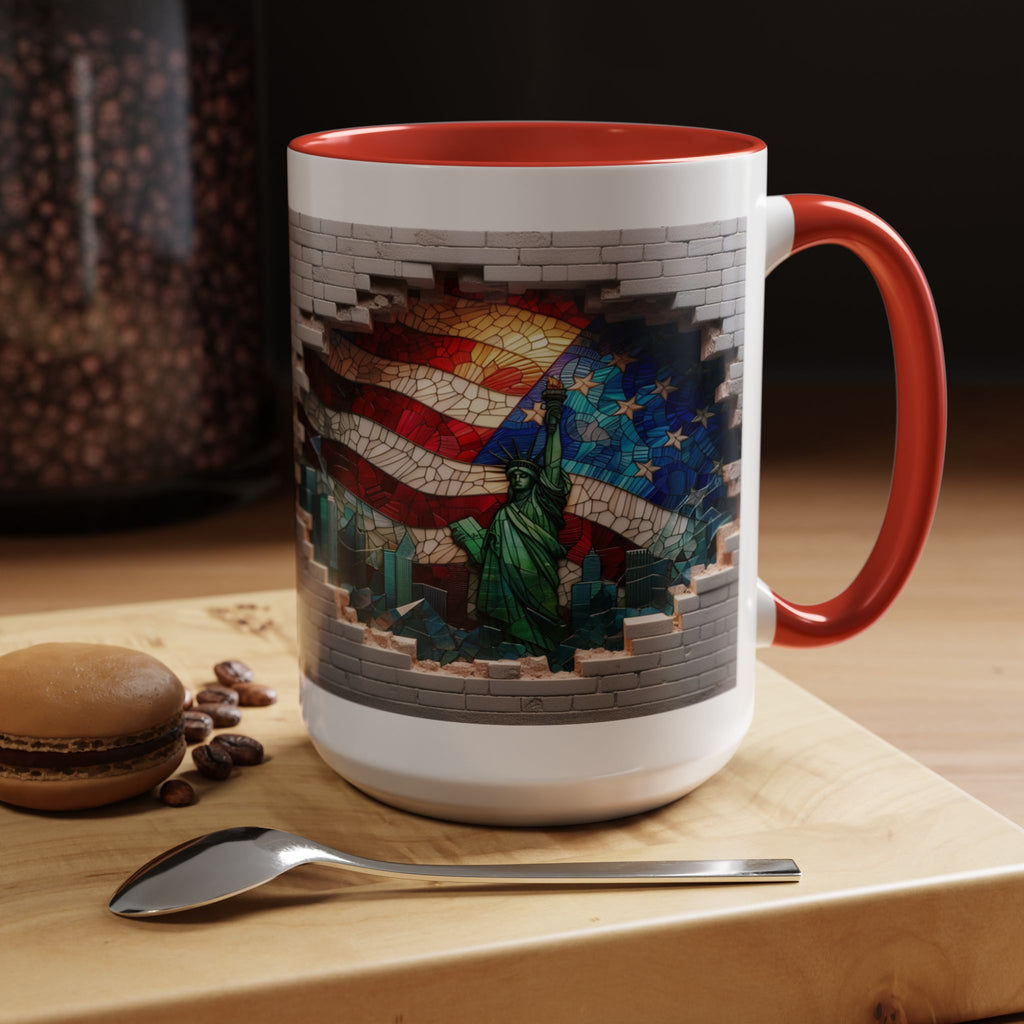 American Flag & Statue of Liberty Accent Coffee Mug – Patriotic USA Ceramic Mug