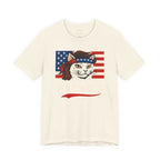 T-Shirt — "Meowica" Patriotic Cat Tee (American Flag, Funny 4th of July Shirt)