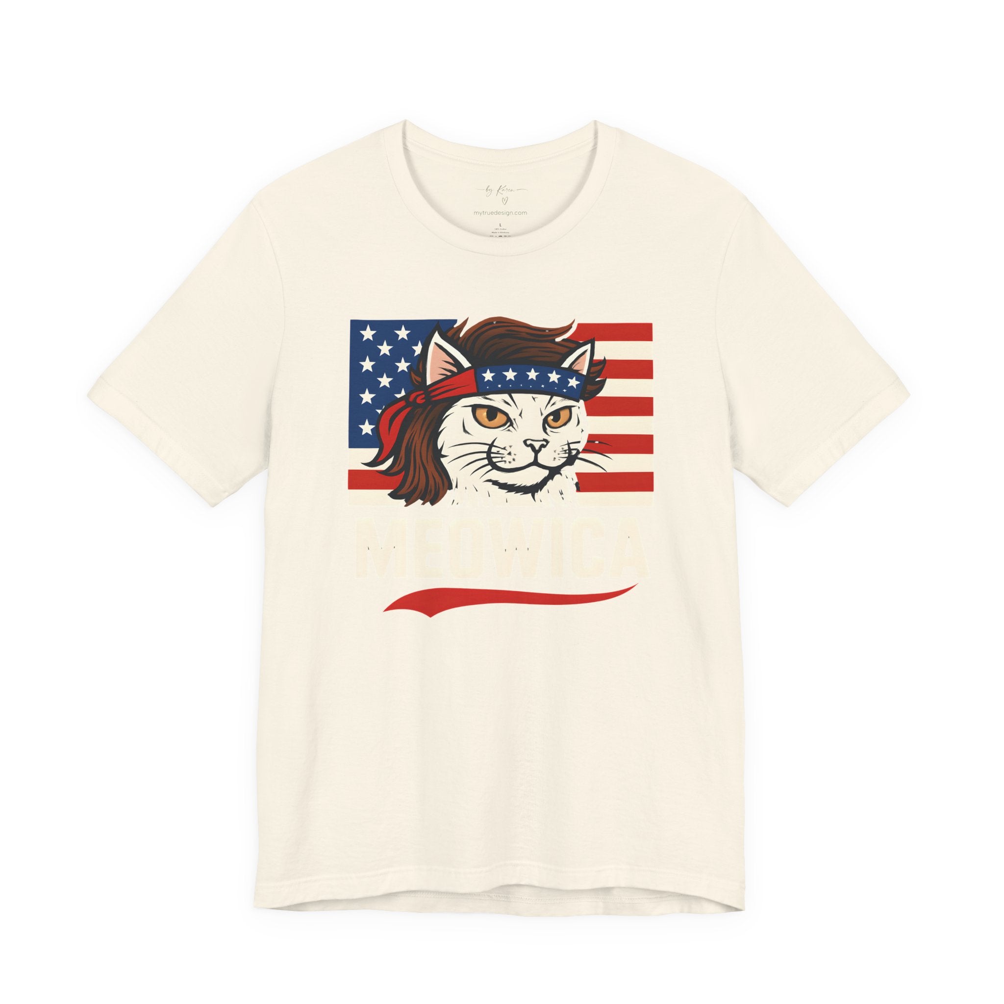 T-Shirt — "Meowica" Patriotic Cat Tee (American Flag, Funny 4th of July Shirt)