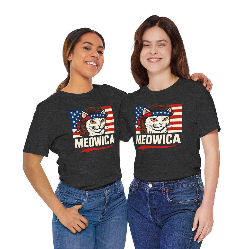 T-Shirt — "Meowica" Patriotic Cat Tee (American Flag, Funny 4th of July Shirt)