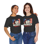 T-Shirt — "Meowica" Patriotic Cat Tee (American Flag, Funny 4th of July Shirt)