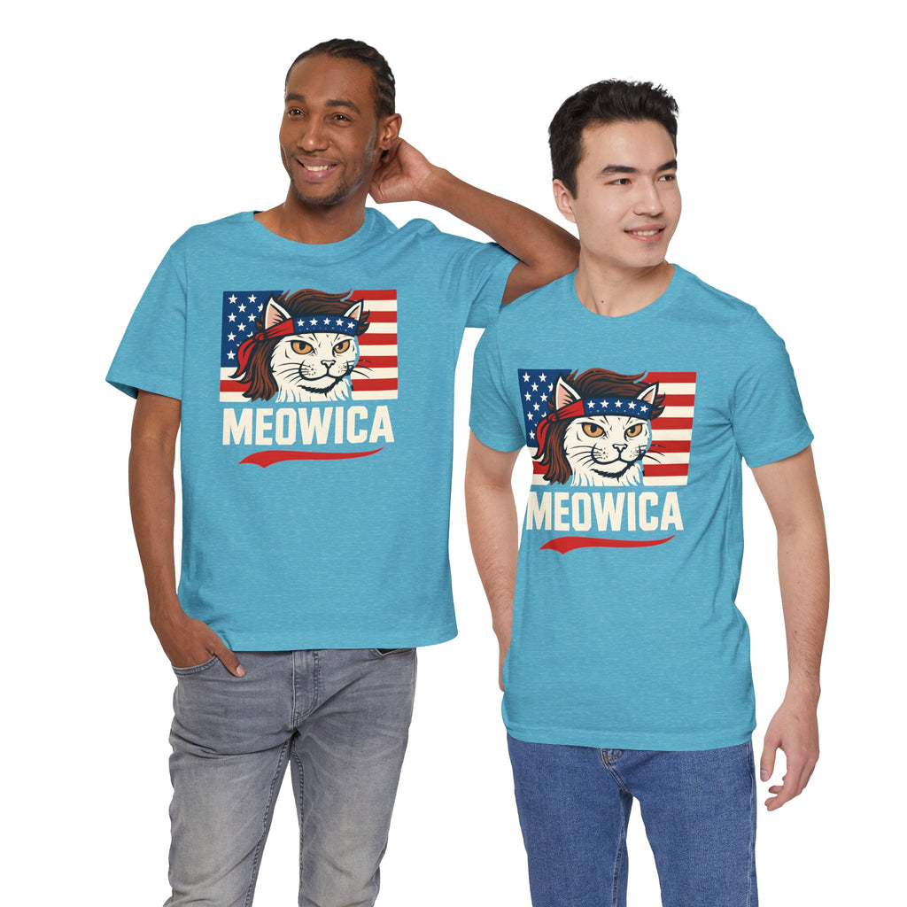 T-Shirt — "Meowica" Patriotic Cat Tee (American Flag, Funny 4th of July Shirt)