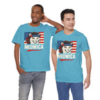 T-Shirt — "Meowica" Patriotic Cat Tee (American Flag, Funny 4th of July Shirt)