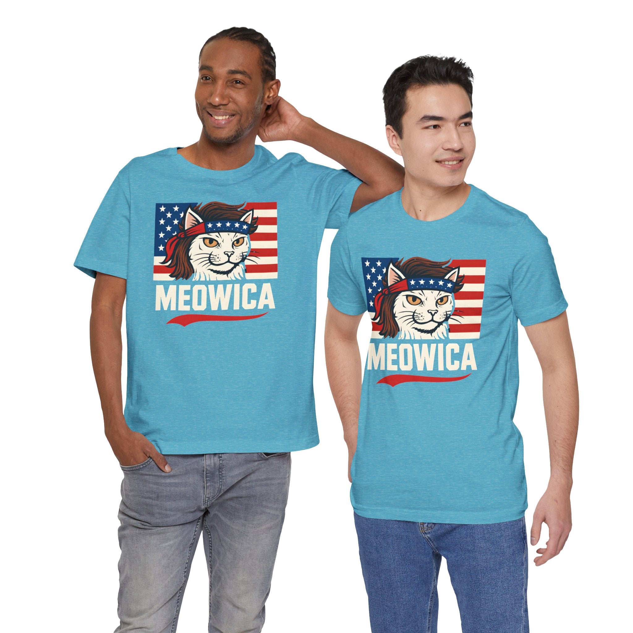 T-Shirt — "Meowica" Patriotic Cat Tee (American Flag, Funny 4th of July Shirt)