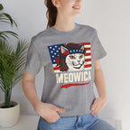 T-Shirt — "Meowica" Patriotic Cat Tee (American Flag, Funny 4th of July Shirt)