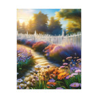 Sunlit Garden Path Stretched Canvas – Colorful Floral Landscape Wall Art