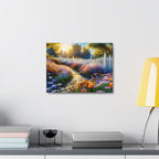 Sunlit Garden Path Stretched Canvas – Colorful Floral Landscape Wall Art