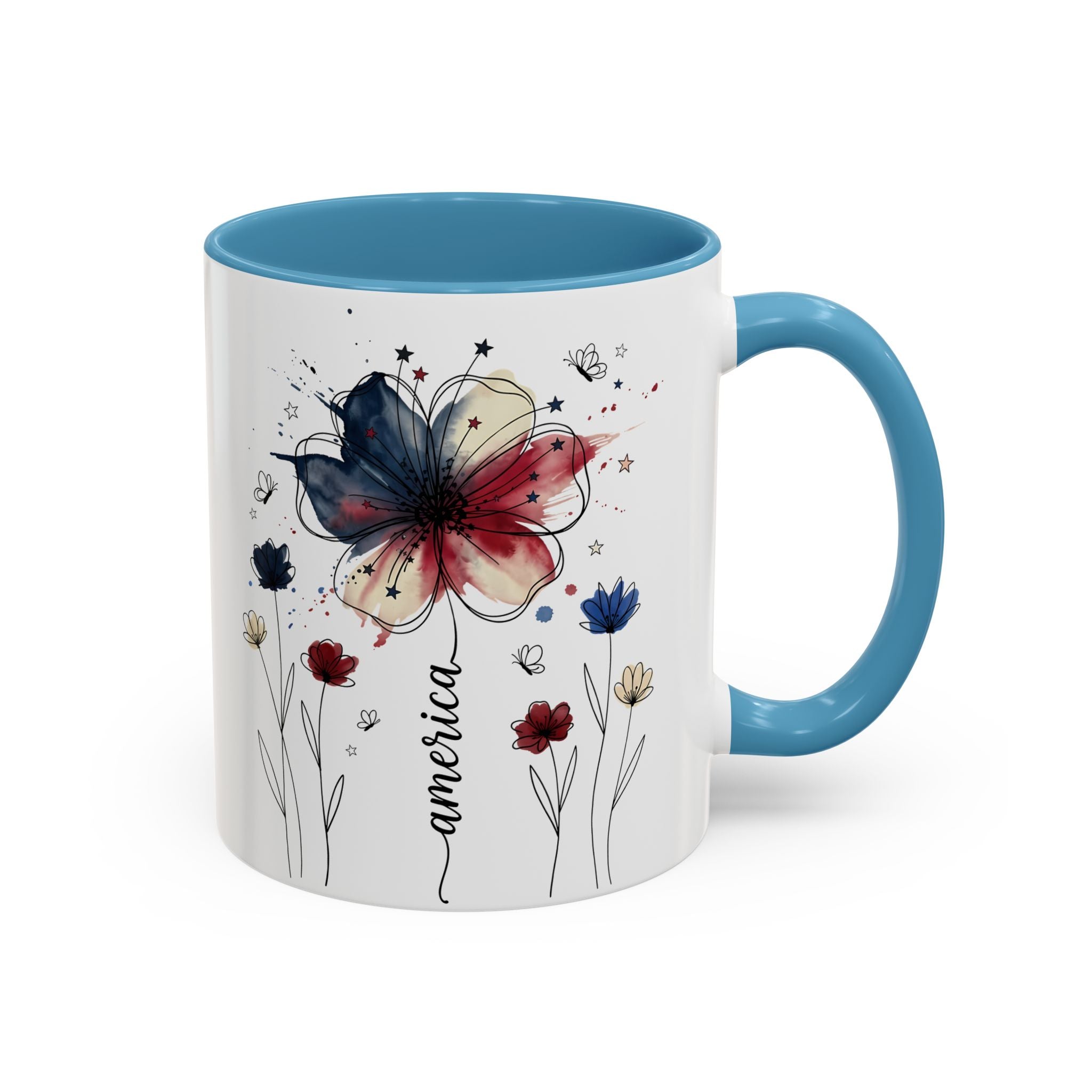 Patriotic Anemone Accent Coffee Mug Classic Floral Design