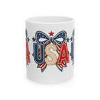 USA Patriotic Ceramic Mug with Bold Red White Blue Design