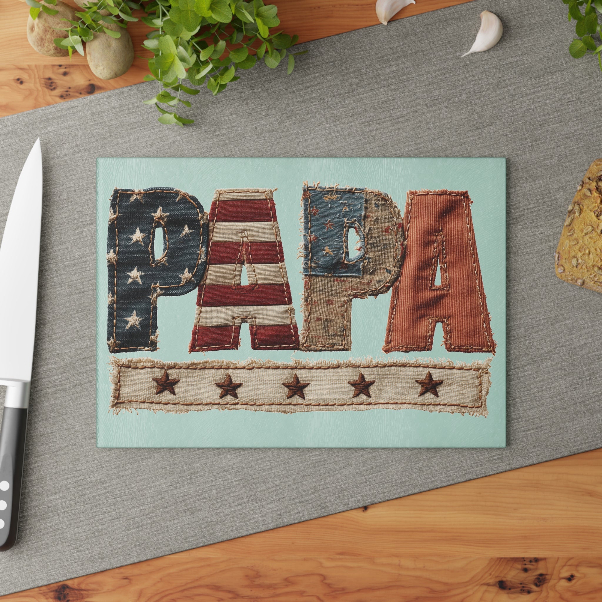 Patriotic 'PAPA' Glass Cutting Board for Home Decor