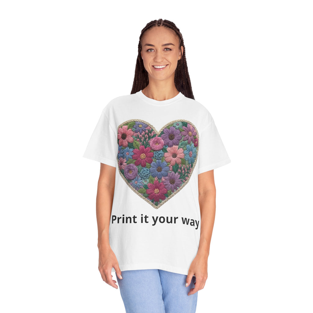 Floral Heart T-Shirt — Colorful Bouquet Heart Graphic (Print It Your Way)