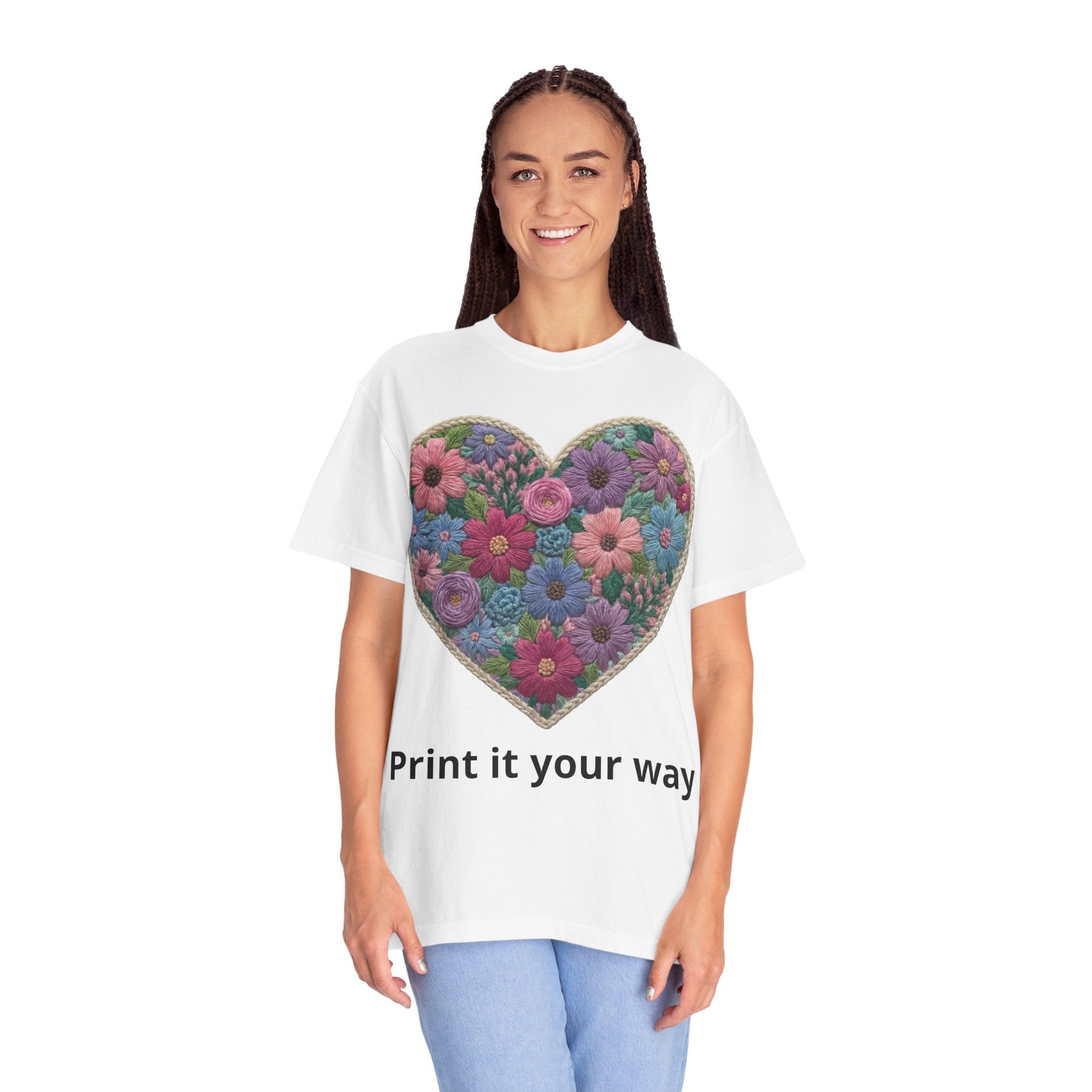 Floral Heart T-Shirt — Colorful Bouquet Heart Graphic (Print It Your Way)