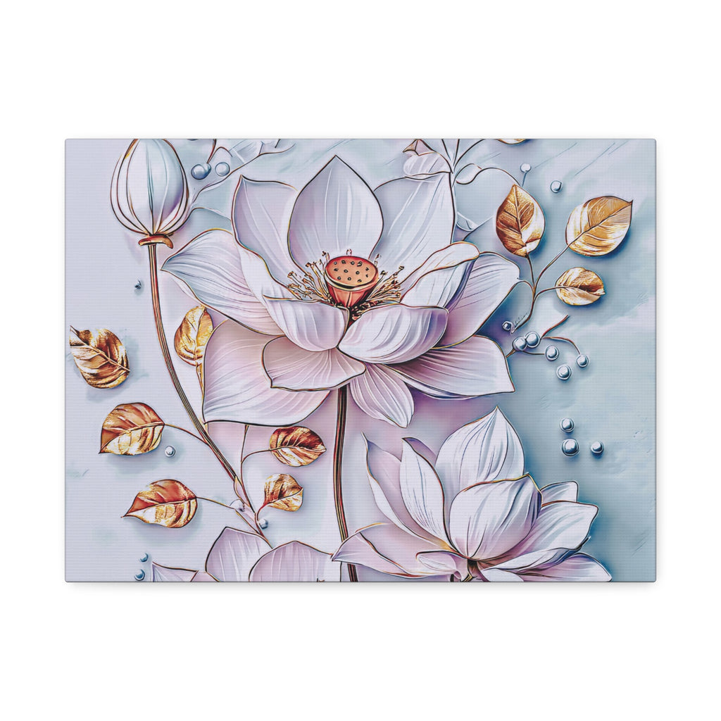Floral Lotus Stretched Canvas Wall Art — Pastel Bloom Decorative Canvas