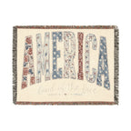 America Woven Blanket — Patriotic Throw Blanket with USA Text