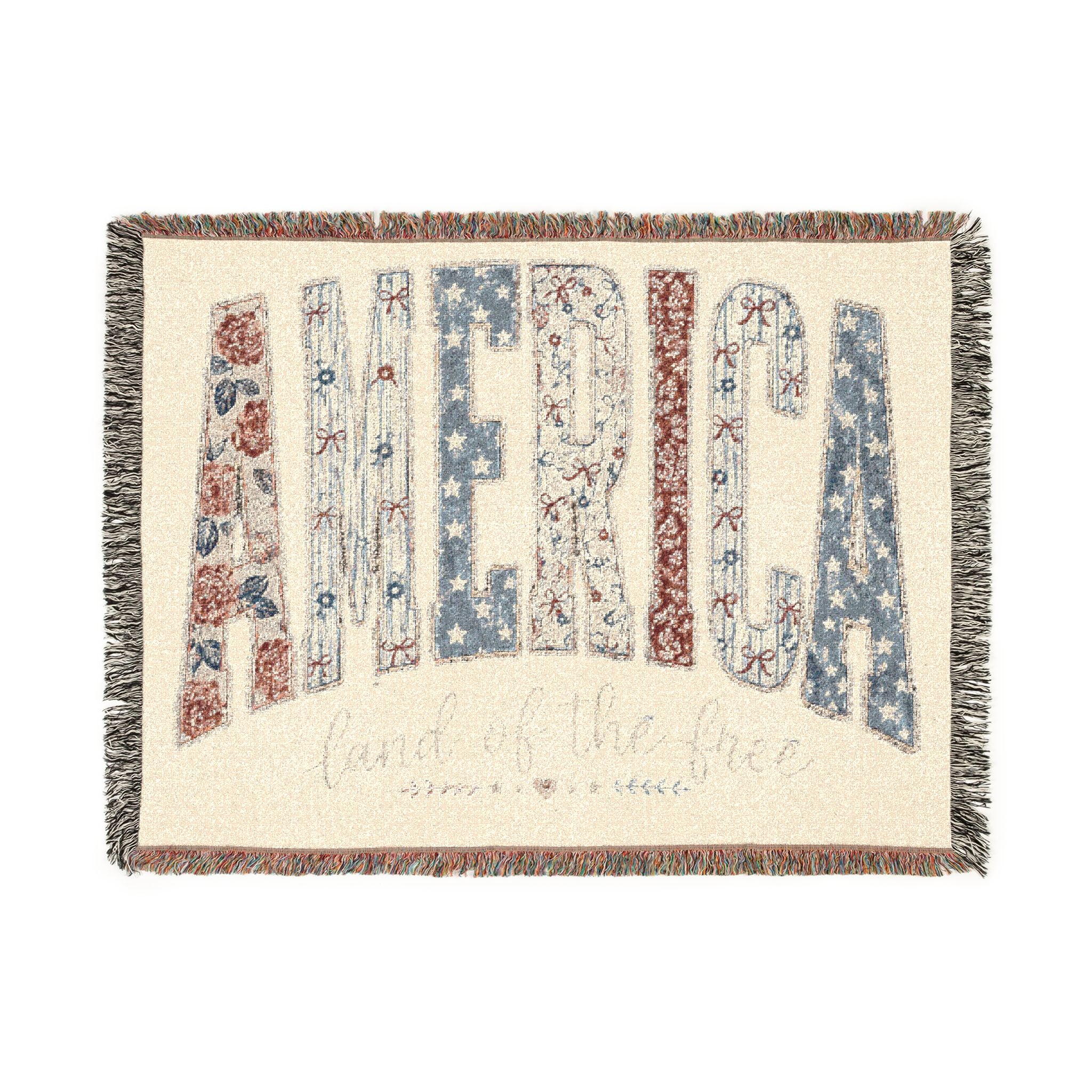 America Woven Blanket — Patriotic Throw Blanket with USA Text