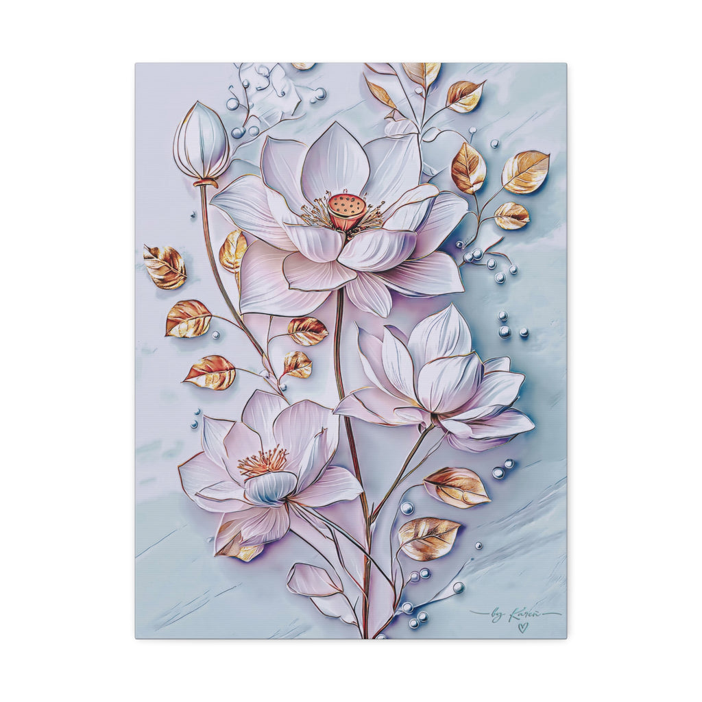 Floral Lotus Stretched Canvas Wall Art — Pastel Bloom Decorative Canvas