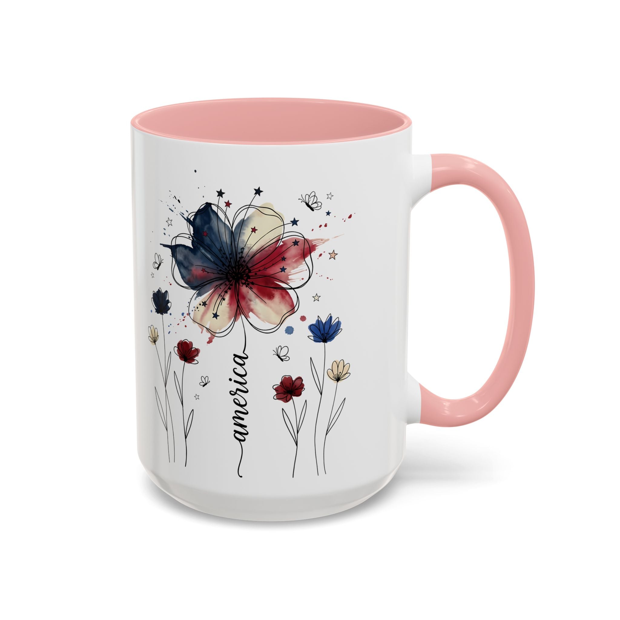 Patriotic Anemone Accent Coffee Mug Classic Floral Design