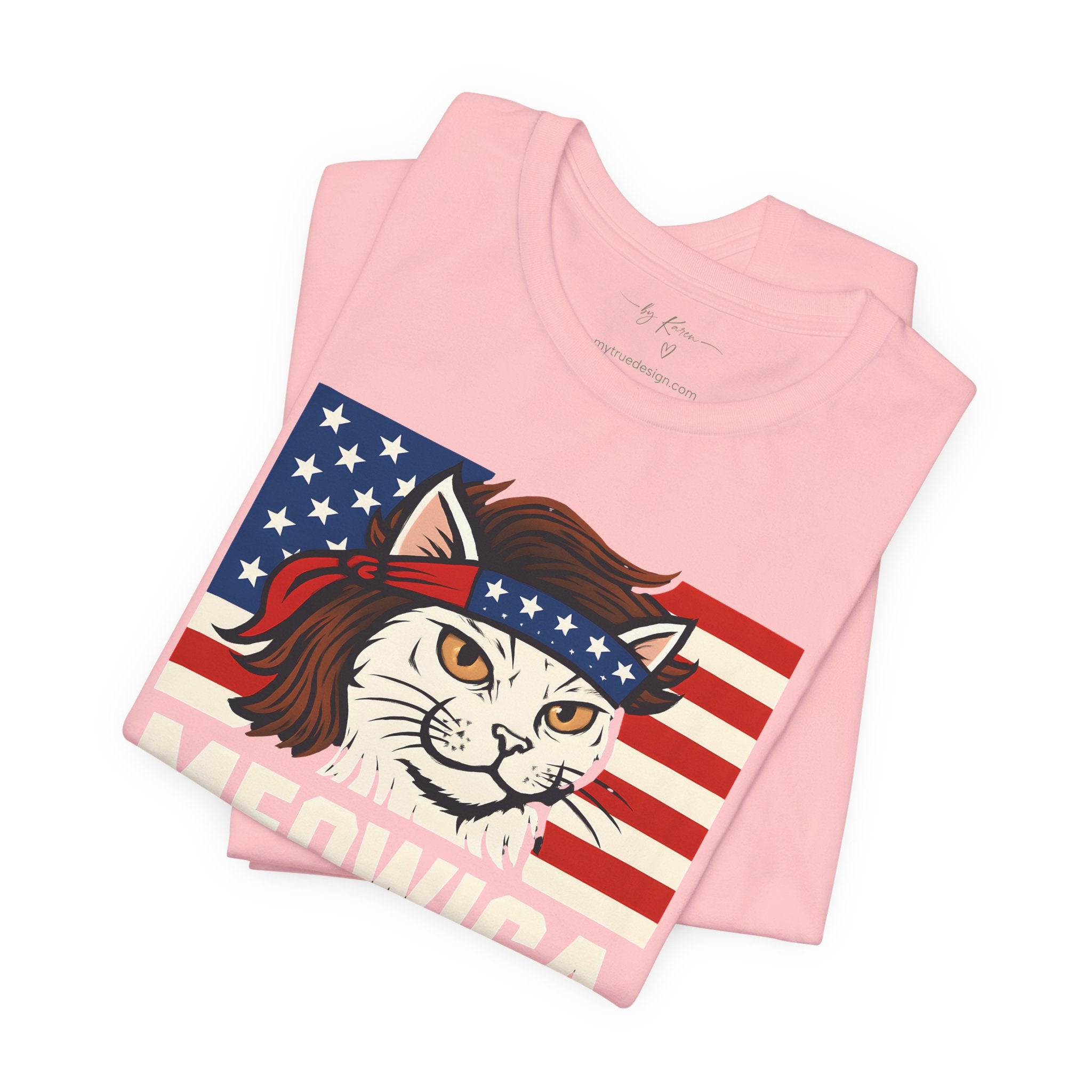 T-Shirt — "Meowica" Patriotic Cat Tee (American Flag, Funny 4th of July Shirt)