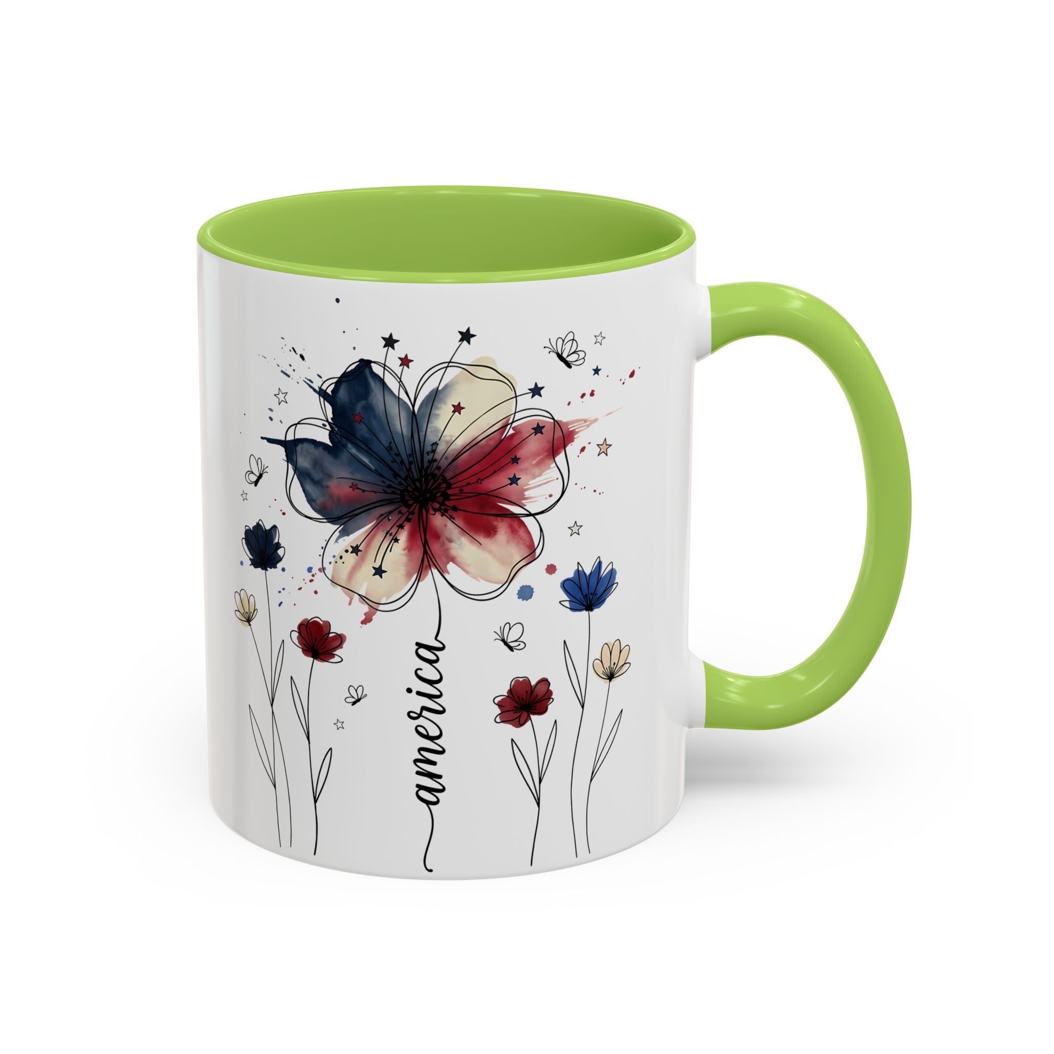 Patriotic Anemone Accent Coffee Mug Classic Floral Design