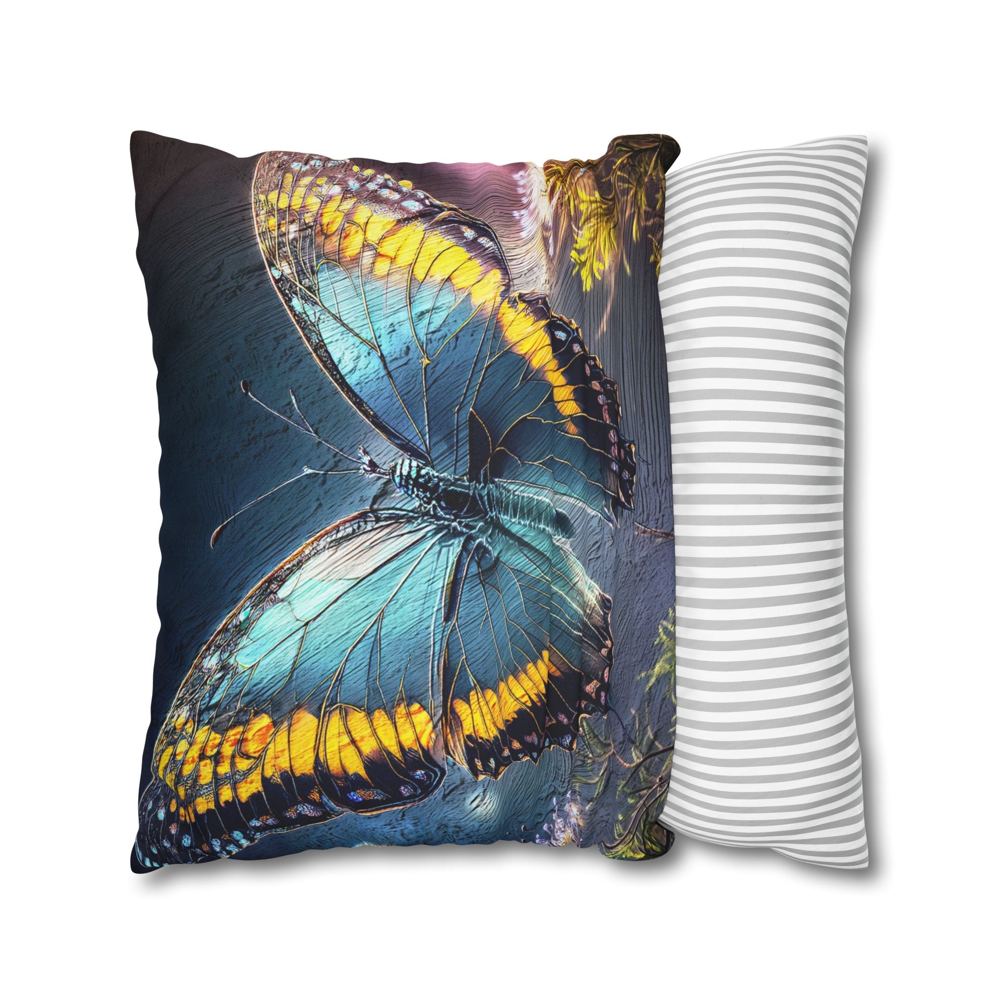 Blue and Yellow Butterfly Decorative Pillow Cover