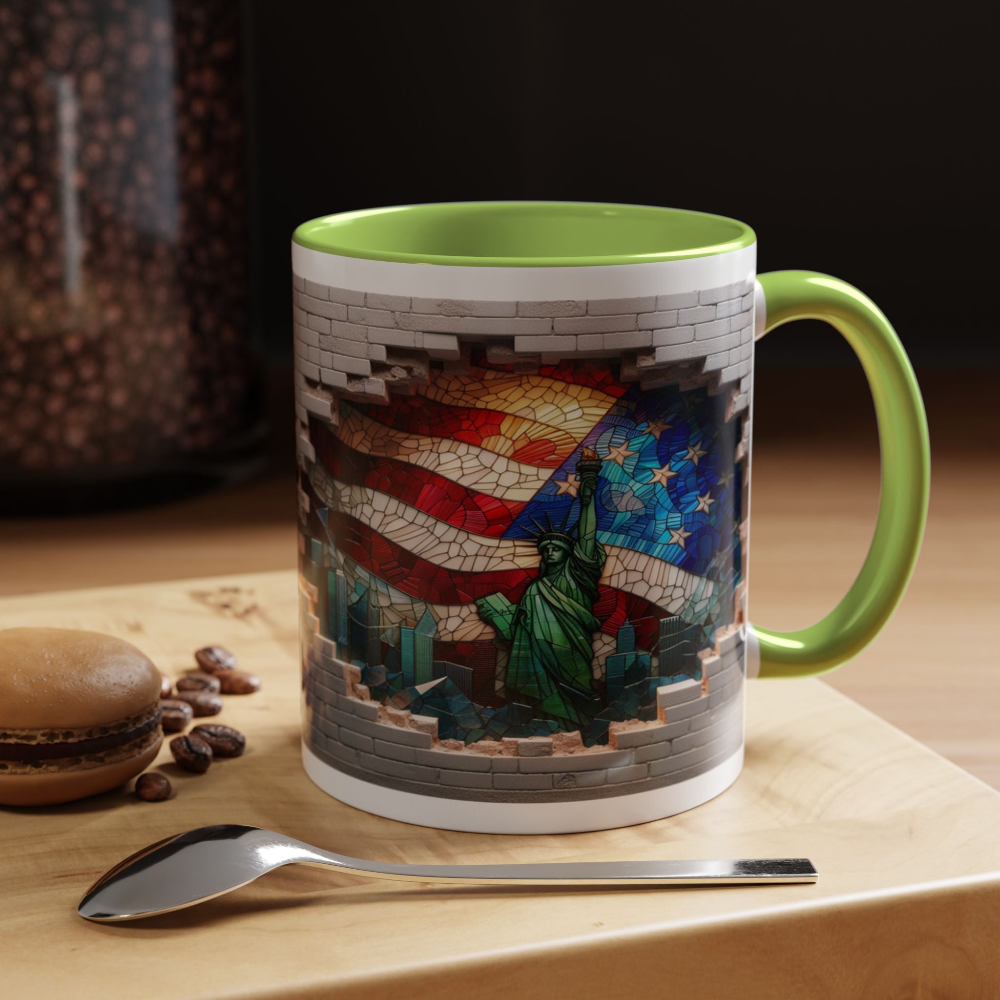 American Flag & Statue of Liberty Accent Coffee Mug – Patriotic USA Ceramic Mug