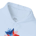 Patriotic Red & Blue Star Hoodie — 4th of July Firework Sweatshirt