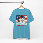 T-Shirt — "Meowica" Patriotic Cat Tee (American Flag, Funny 4th of July Shirt)