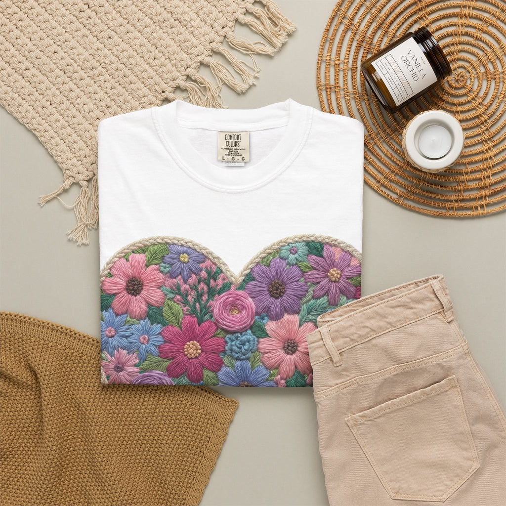Floral Heart T-Shirt — Colorful Bouquet Heart Graphic (Print It Your Way)