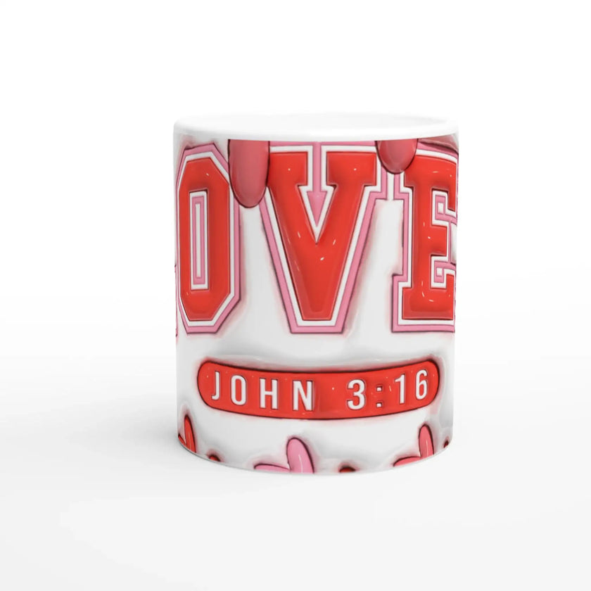 Red and pink neon love heart mug with date
