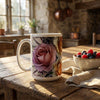 Her Name Is Heather Gift Card on a rustic kitchen table with floral mug