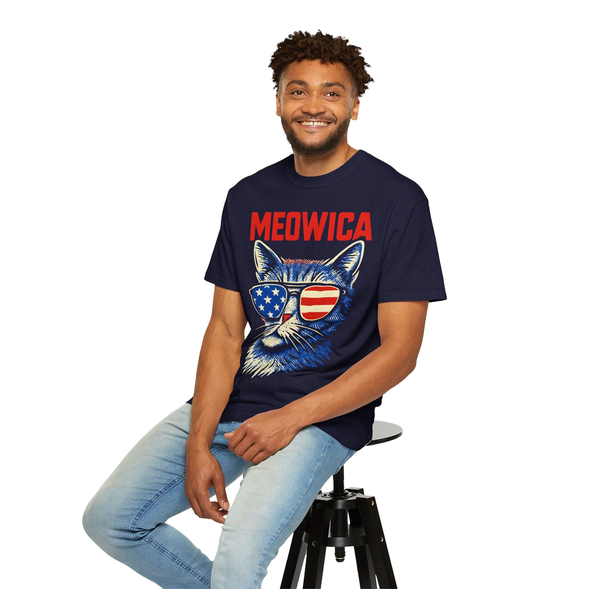 Meowica Cat T-Shirt — Patriotic American Flag Sunglasses Tee