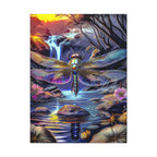 Dragonfly Fantasy Stretched Canvas Wall Art — Colorful Waterfall Nature Scene
