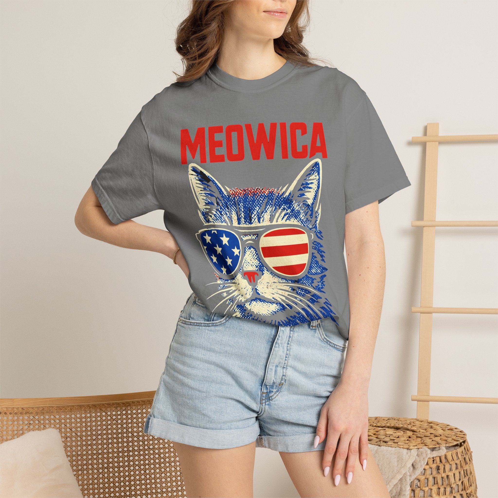 Meowica Cat T-Shirt — Patriotic American Flag Sunglasses Tee