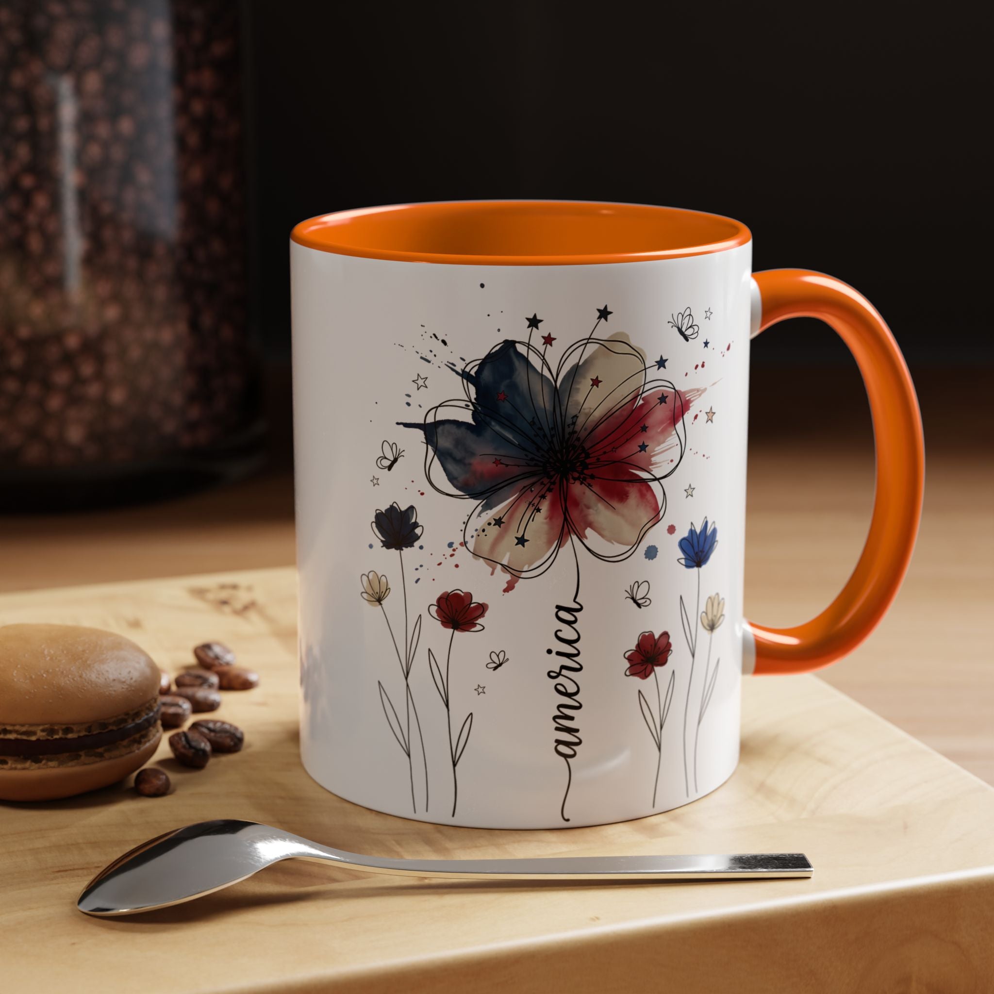 Patriotic Anemone Accent Coffee Mug Classic Floral Design