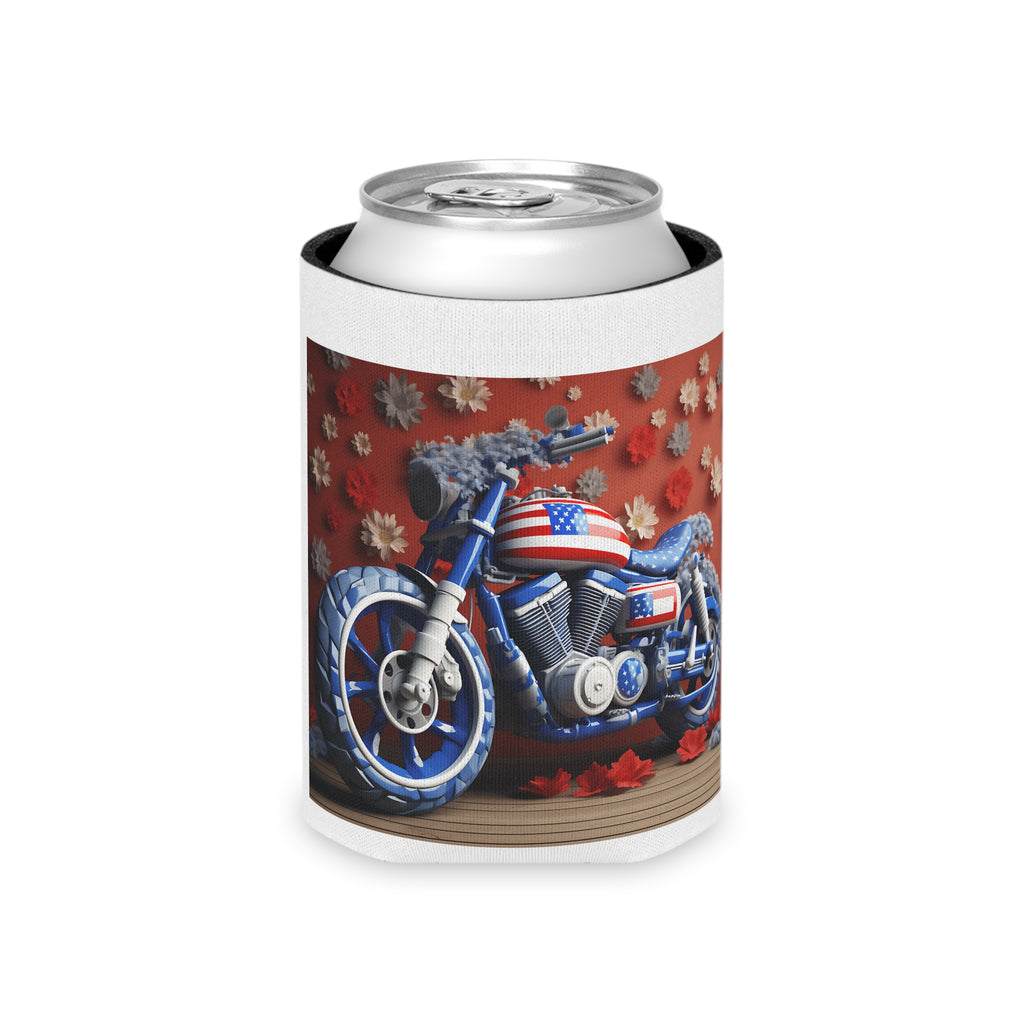 American Flag Motorcycle Can Cooler for Patriotic Gatherings
