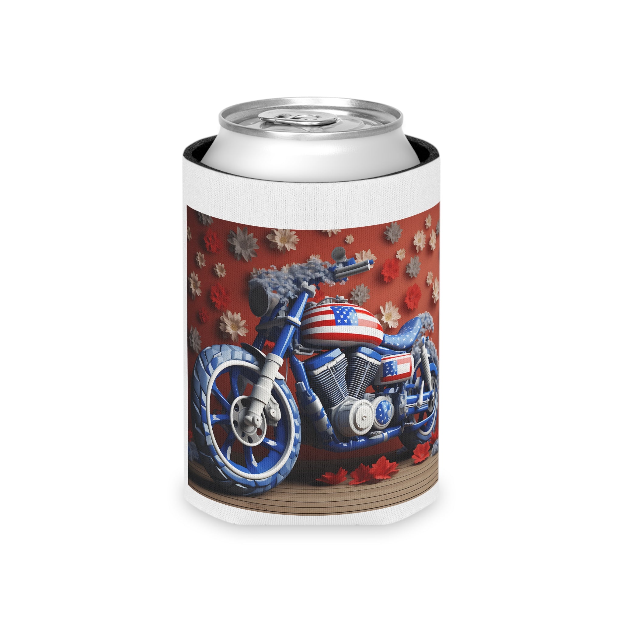 American Flag Motorcycle Can Cooler for Patriotic Gatherings