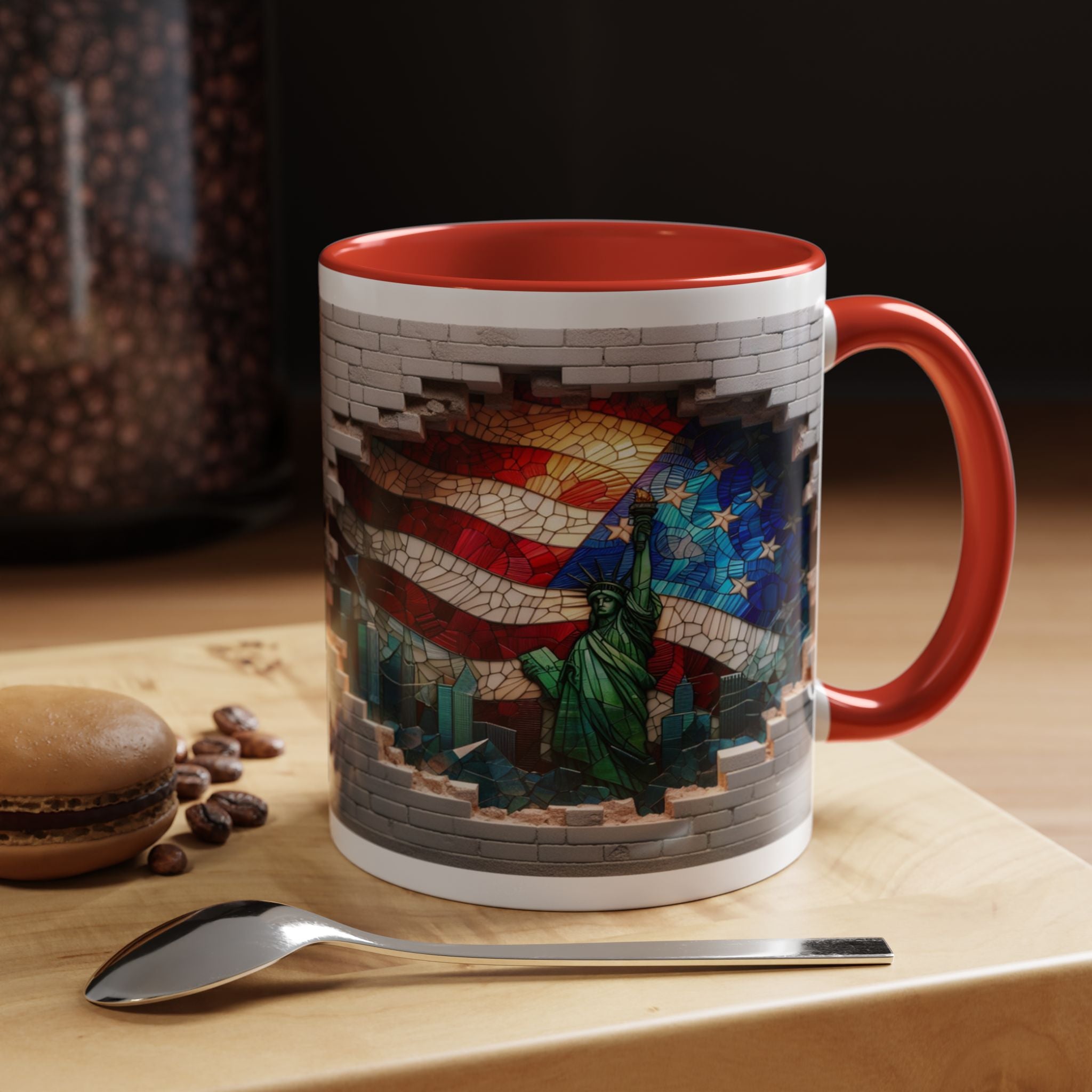 American Flag & Statue of Liberty Accent Coffee Mug – Patriotic USA Ceramic Mug