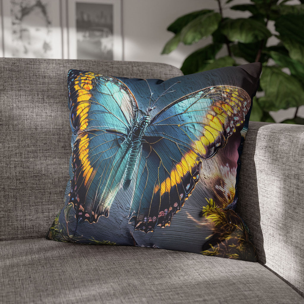 Blue and Yellow Butterfly Decorative Pillow Cover
