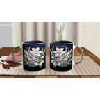 Ceramic mug with floral pattern and yellow interior