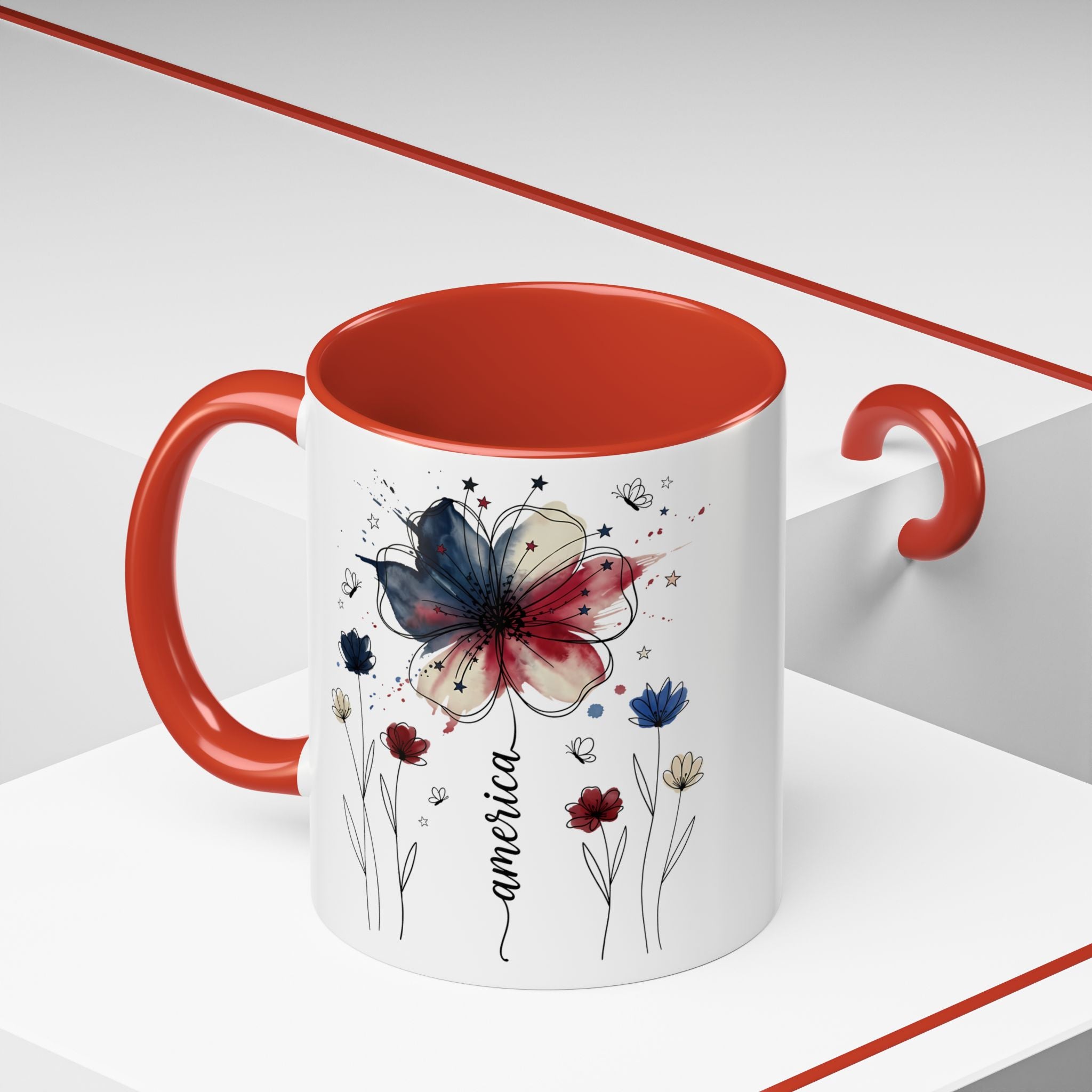 Patriotic Anemone Accent Coffee Mug Classic Floral Design