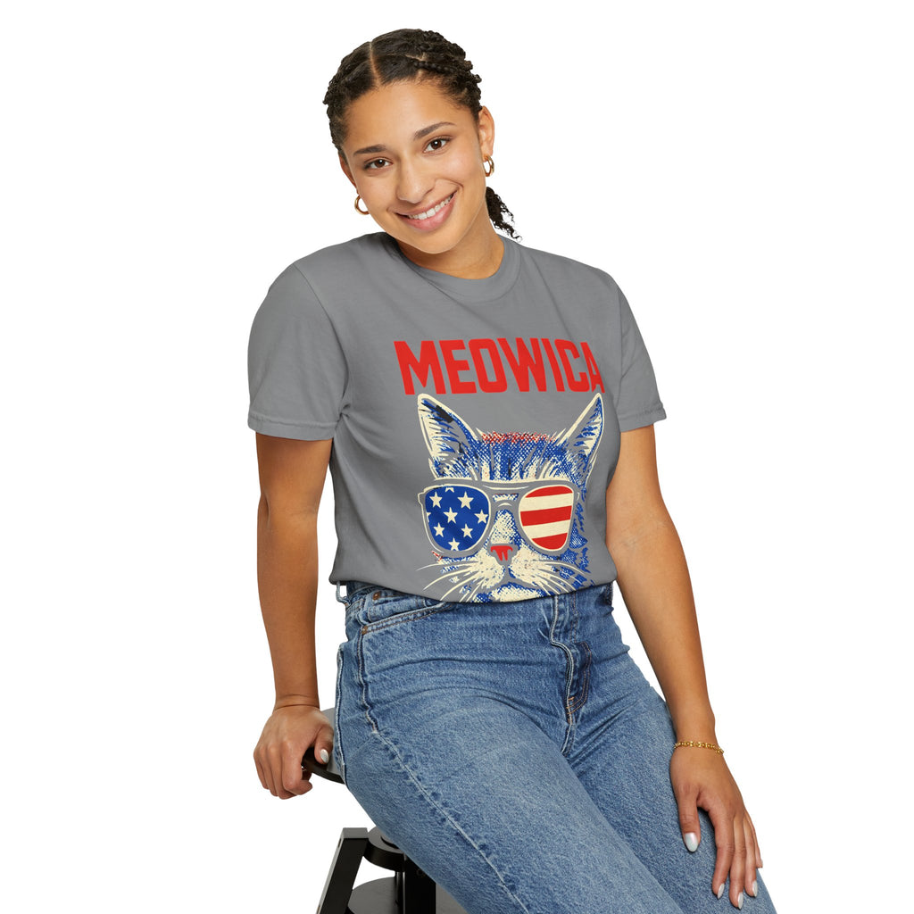 Meowica Cat T-Shirt — Patriotic American Flag Sunglasses Tee