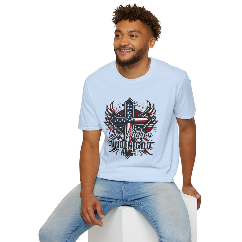 Christian Cross T-Shirt — "One Nation Under God" Patriotic Graphic Tee