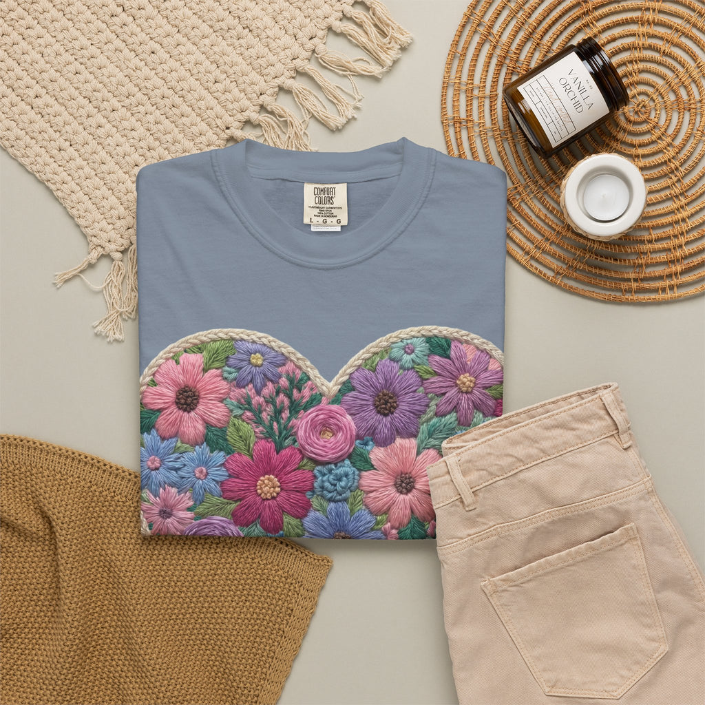 Floral Heart T-Shirt — Colorful Bouquet Heart Graphic (Print It Your Way)