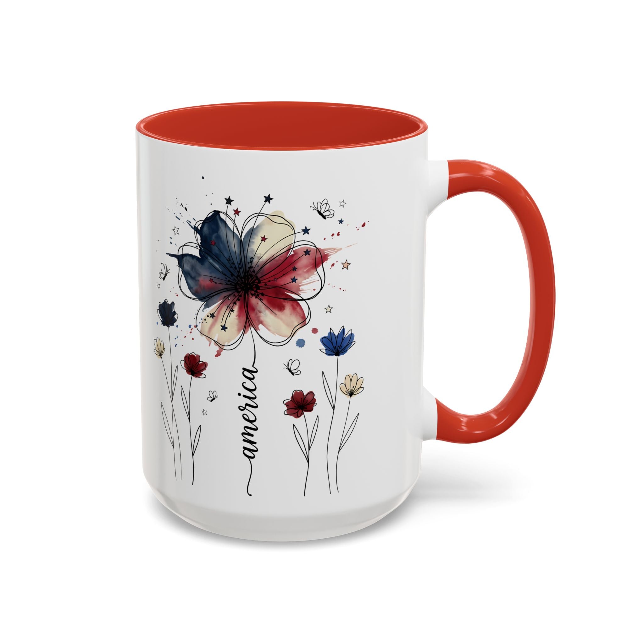 Patriotic Anemone Accent Coffee Mug Classic Floral Design