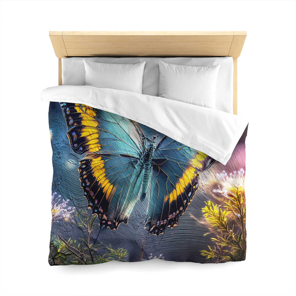 Butterfly Garden Duvet Cover - Blue & Yellow Microfiber Bedding