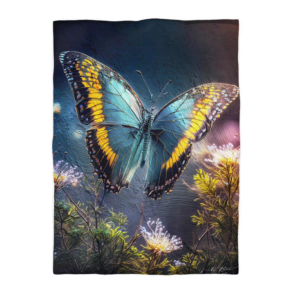 Butterfly Garden Duvet Cover - Blue & Yellow Microfiber Bedding