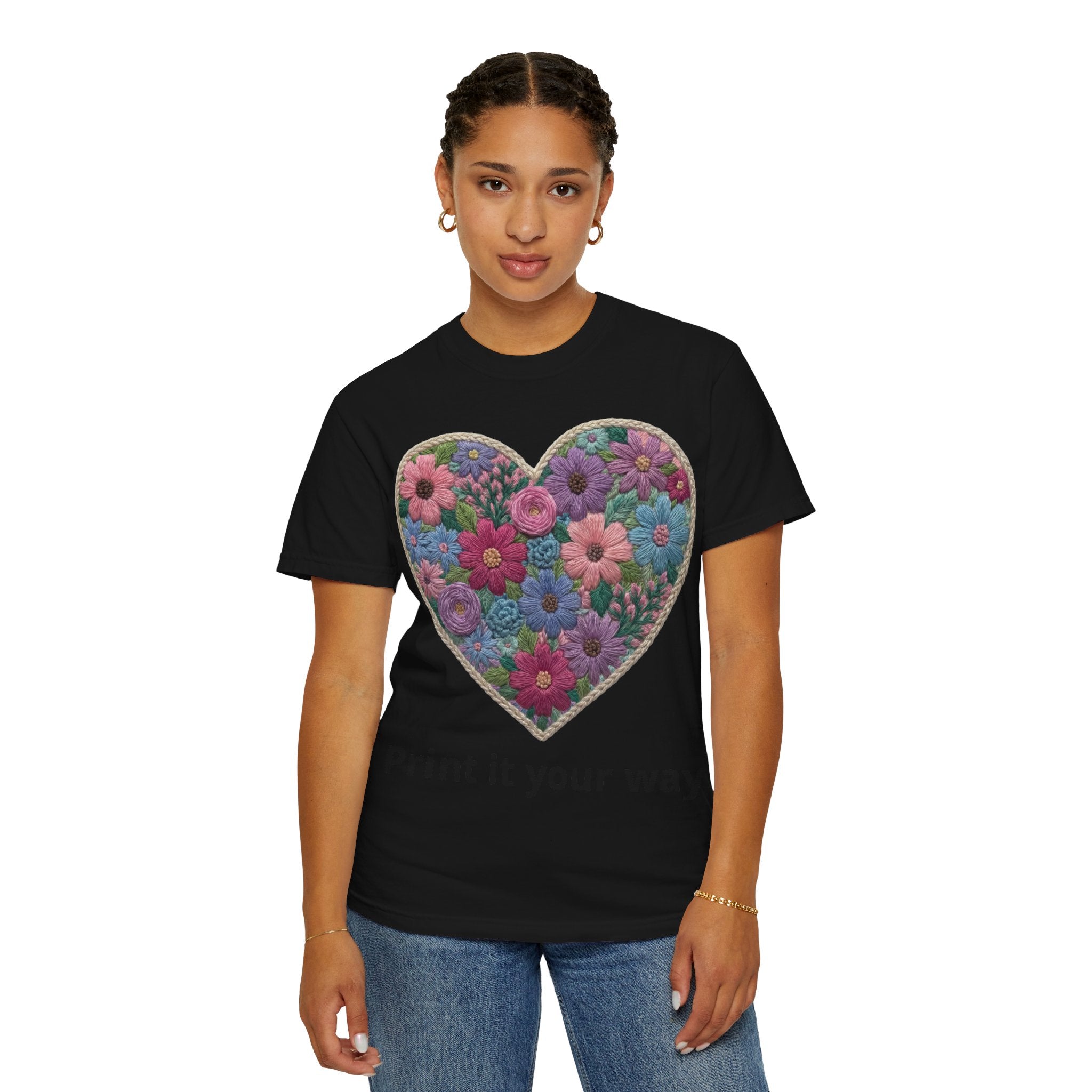 Floral Heart T-Shirt — Colorful Bouquet Heart Graphic (Print It Your Way)