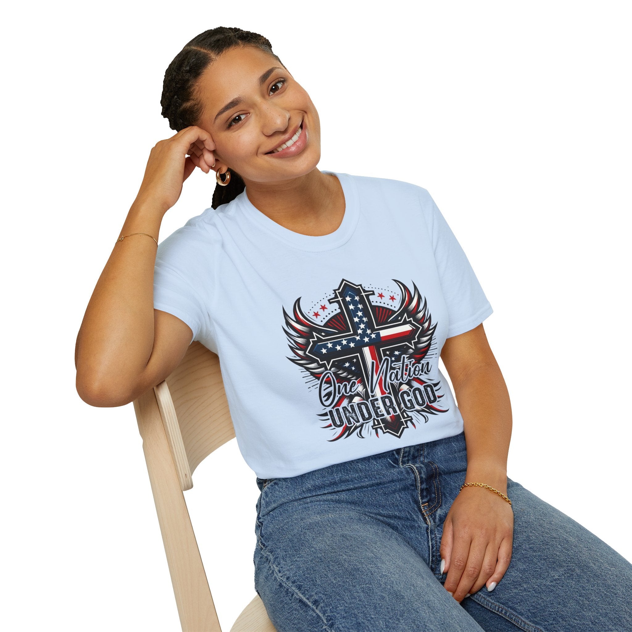 Christian Cross T-Shirt — "One Nation Under God" Patriotic Graphic Tee