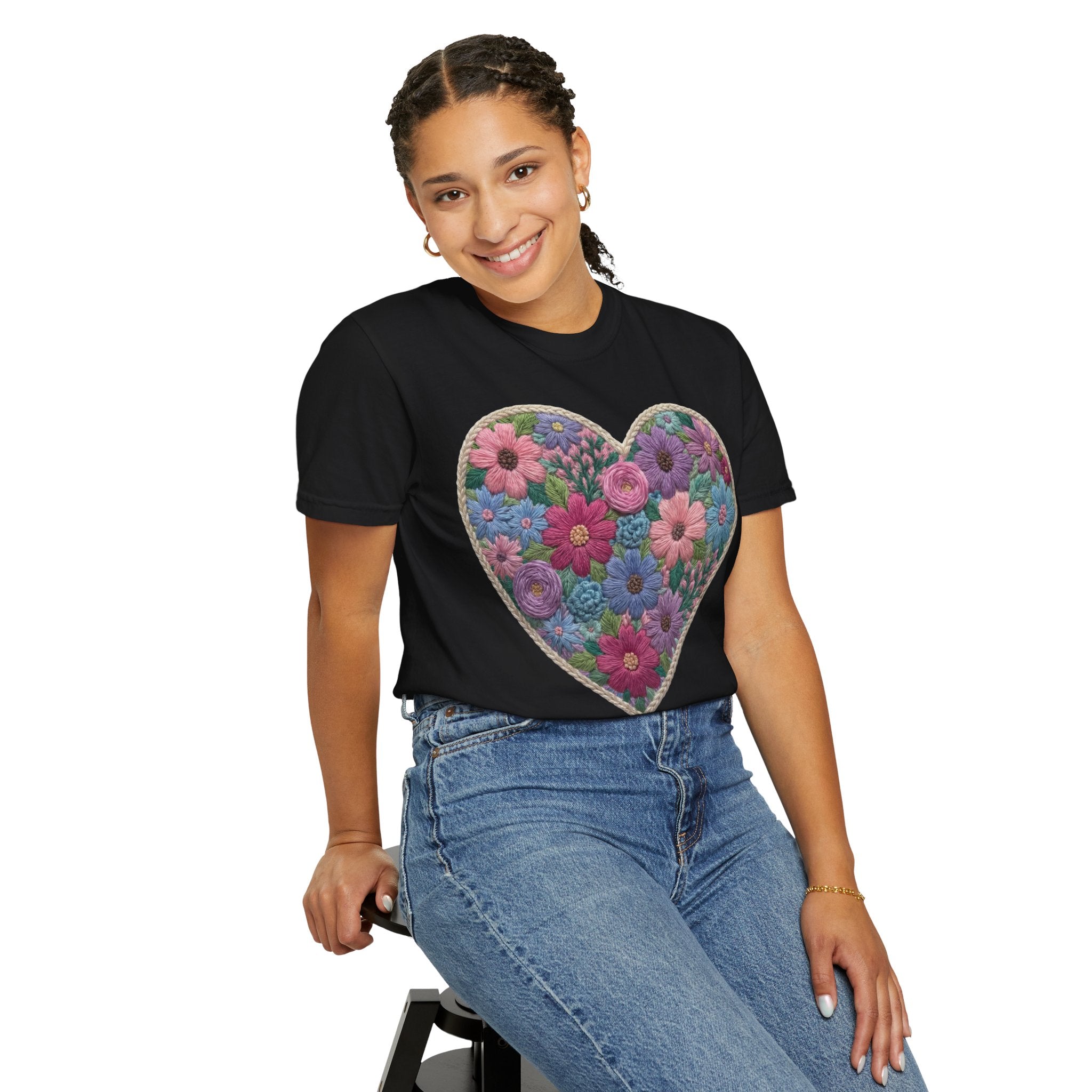 Floral Heart T-Shirt — Colorful Bouquet Heart Graphic (Print It Your Way)