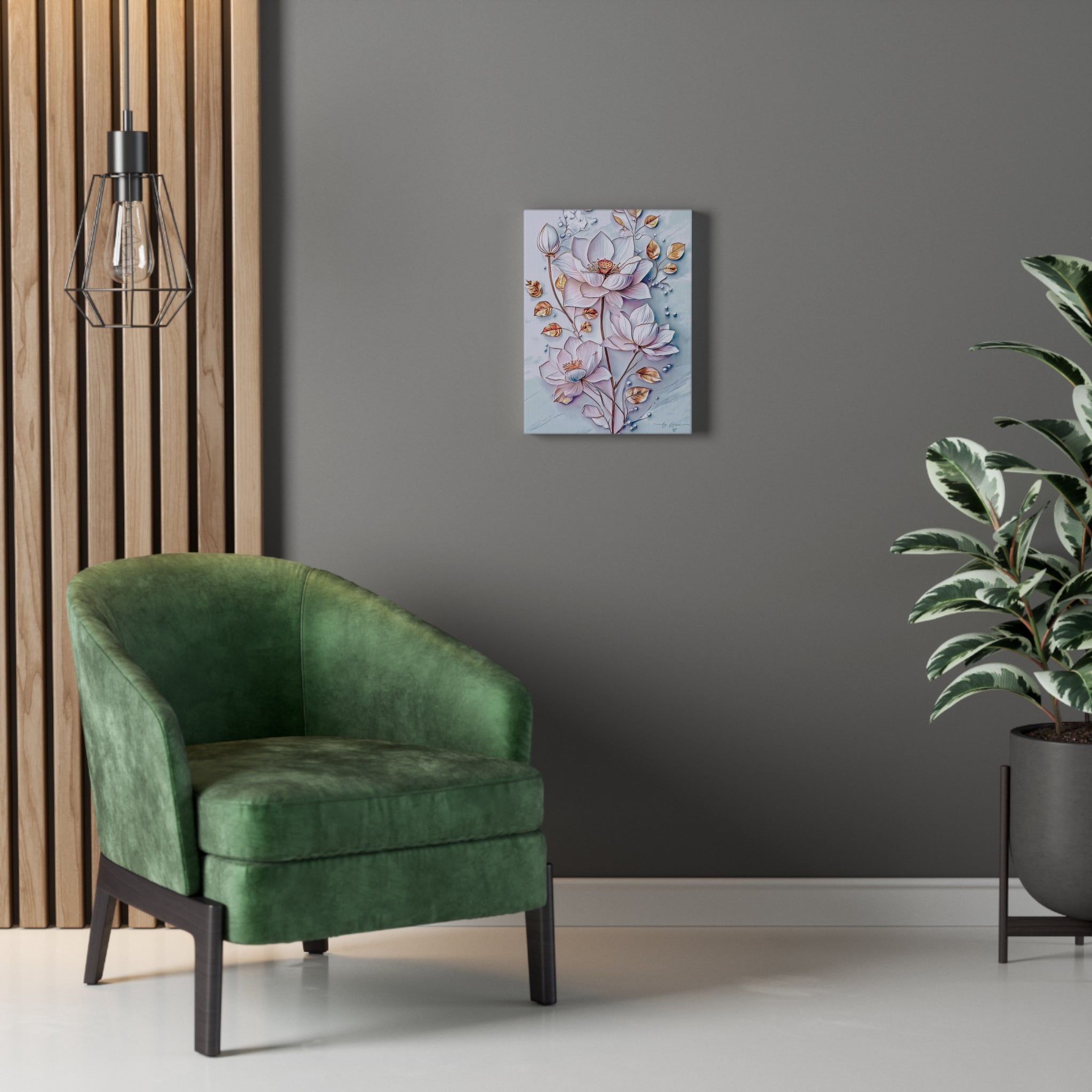 Floral Lotus Stretched Canvas Wall Art — Pastel Bloom Decorative Canvas